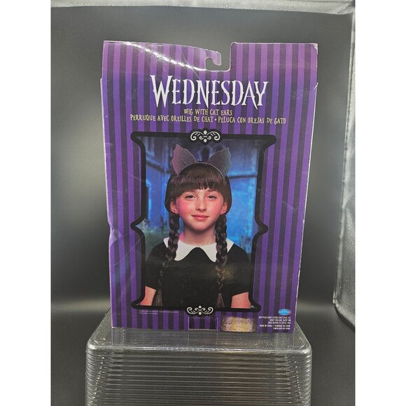 Wednesday Wig With Cat Ears Costume Accessory For Kids - Picture 2 of 2